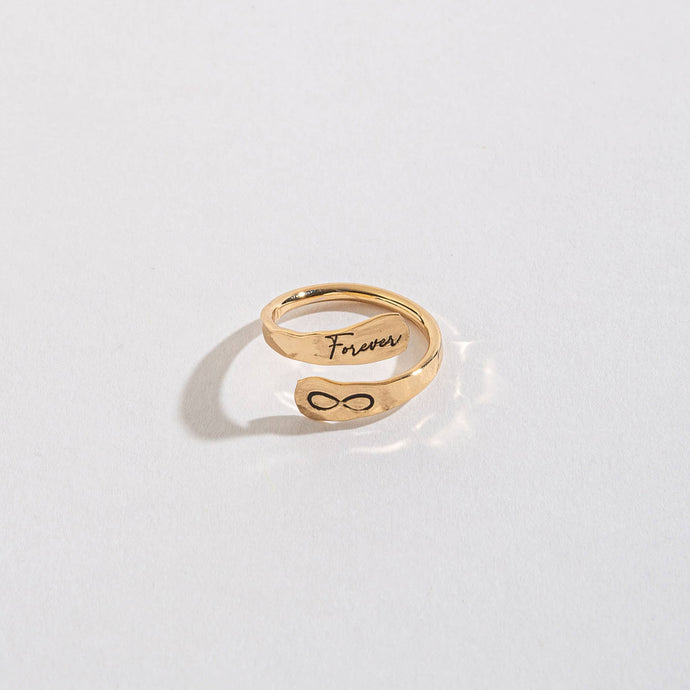 Gold Adjustable Ring Engraved Forever + Infinity