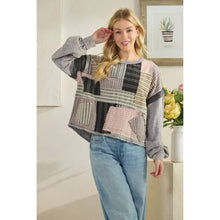 Dolphin Washed Patchwork Fabric Mixed Long Sleeve Oli+Hali Top