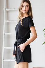 Black Solid Bulgari Romper with Belt and Keyhole Back