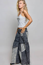 Black Washed Cotton Floral Patchwork Tiered Paneled Wide Leg POL Pants