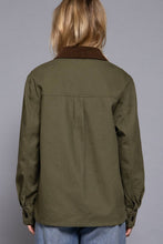 Olive Long Sleeve Corduroy Collar Detail Cotton Twill Work Jacket