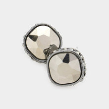 Siam Rhinestone Trimmed Square Stone Evening Stud Earrings
