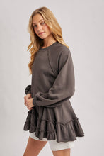 Ash French Terry Ruffled Tiered Hem Tunic Sweatshirt