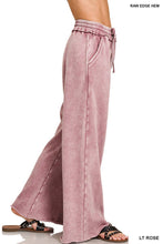 Light Olive Acid Wash Fleece Palazzo Sweatpants With Pockets