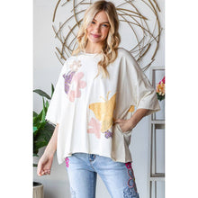 Cream Washed Flower Butterfly Patchwork Short Sleeve Oli+Hali Top