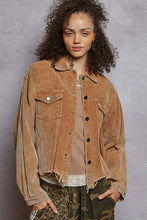 Teddy Bear Pocket front button down distressed hem corduroy POL jacket