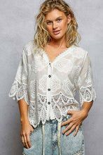Off White Crochet Trim Neckline Short Sleeve Jacket POL Top