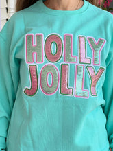 Mint Holly Jolly Sequin Patch Christmas sweatshirt