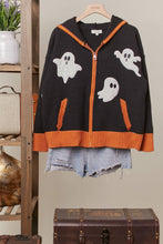 Black Halloween Ghost Patch Zip up Hoodie