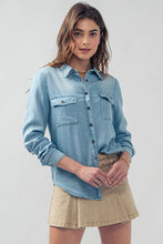 White Classic Tencel Utility Casual Button Down Chambray Urban Daizy Shirt