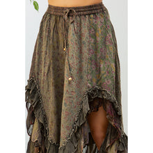 Whimsical Harmony Overdyed Mid-Length Skirt with Rayon Print: Gravel