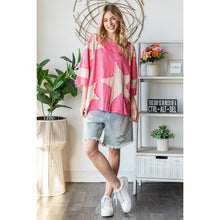 Hot Pink Washed Star Patchwork Short Sleeve Oli+Hali Top