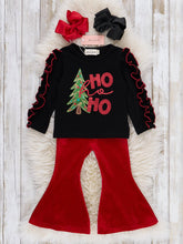 "Ho Ho Ho" Glitter Ruffle Bell Bottom Kids Outfit