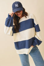 Pineapple Navy Oversized Color Block Long Sleeve Pullover