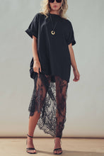 Black Mixed-Media T-Shirt Dress with Sheer Lace Skirt