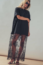 Black Mixed-Media T-Shirt Dress with Sheer Lace Skirt