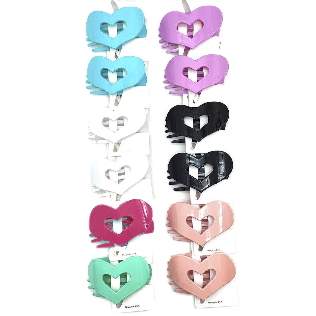 12pk Heart Cutout Hair Claw Clips Glossy Cute Heart Shape Jaw Clips Women Hair Accessories