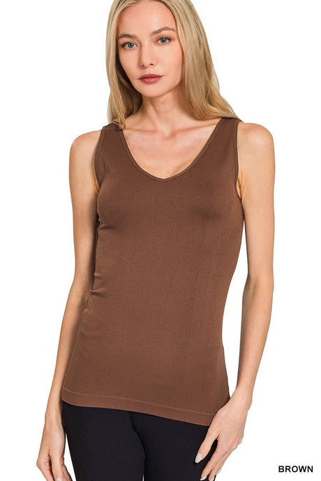 Brown U Or V Neck 2-way Seamless Tank