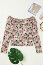 Brown Retro Floral Print Mesh Mock Neck Top