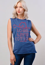 Faded Navy Long Live Cowboy Relaxed Fit distressed  Rolled sleeve Muscle top