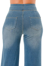 Medium Denim Ultra soft light weight flare baggy jeans with pull on waist