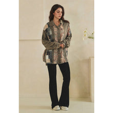 Charcoal Washed Button Up Patchwork Mix Long Sleeve Oli+Hali Shirt