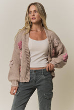 CHUNKY FLORAL CHIC KNIT CARDIGAN- CESW4370: KHAKI / S-M-L(2-2-2)