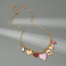 Gold Hearts Check Rhinestone Charm Necklace