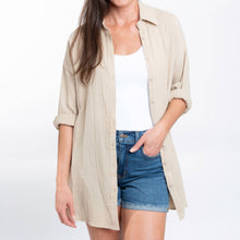 Sand Button Up Top Aaliyah Gauze Long Sleeve