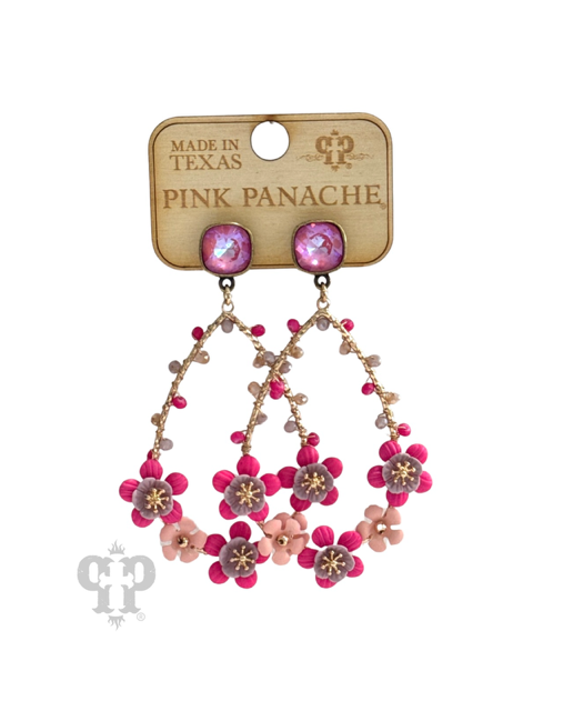 Pink flower teardrop earring: Pink