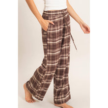 Brown Plaid Wide-Leg Pants