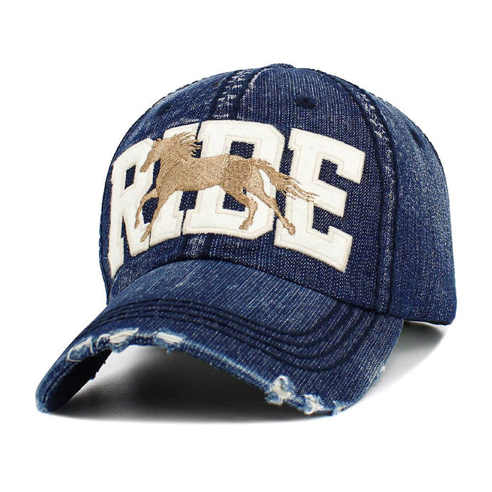 Dark Denim RIDE Message Western Horse Embroidered Vintage Baseball Cap