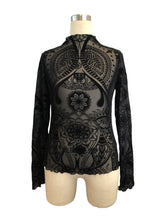 Black Paisley Velvet Print Mesh Top