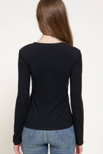 Black Long Sleeve Round Neck Rib Knit Top