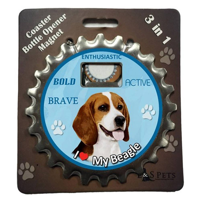 I Love My Beagle 3 in 1 Bottle Opener Coaster Magnet