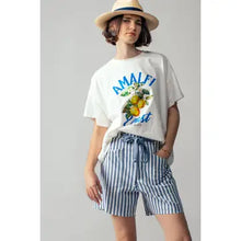 Blue Striped High-Rise Denim Shorts