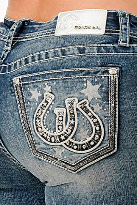 Double Horse Shoe Modify Mid-Rise Boot Cut Grace Jeans