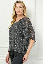 Black Silver Moonlight Hologram Sequin Layered Poncho Blouse