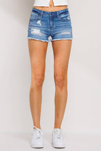 Distressed Shorts with Fray Hem: Medium Denim