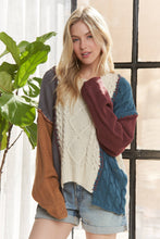 Beige Long Sleeve Colorblock Knit Sweater