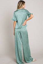 Green Wide leg waist band side zipper satin pants