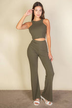 Ribbed Cropped Top and Bootcut Pants Sets: Black / L