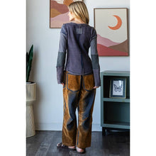 Navy Washed Textured Contrast Snap Button Cuff Oli+Hali Top
