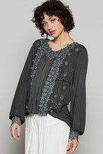 Black Long sleeve contrast floral lace crochet detail v-neck POL top