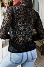 Black Leopard Pattern Sheer Mesh Long Sleeve Top