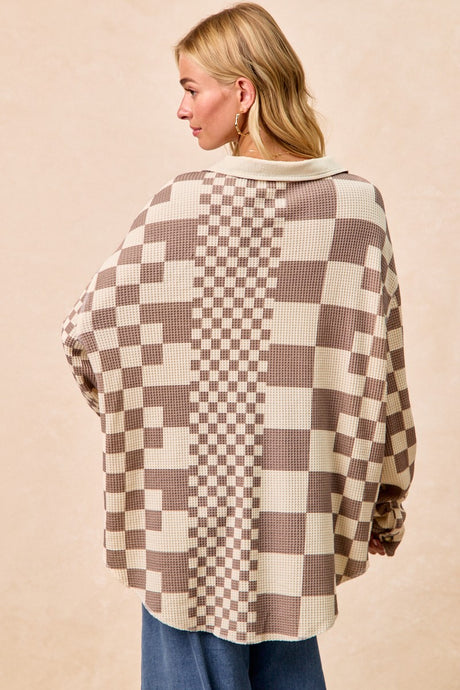 Oatmeal Mocha Checker Waffle Thermal Bibi Shacket 11/18/25 1245