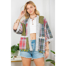 Grey Print & Embroidery Boho 3/4 Sleeves Young Threads Kimono