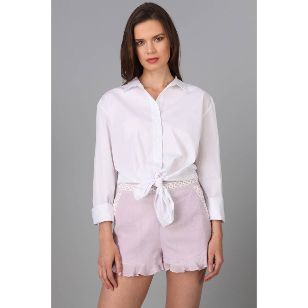 Mauve Ruffle Bottom Short With Lace Trim