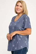 Navy V Neck Short Sleeve Star Print Tee