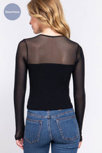 Black Long Sleeve Round Neck Mesh Combination Seamless Top